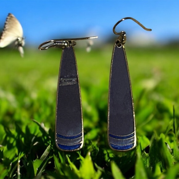 Vintage Jewelry - Vintage Purple Metal Triangle Earrings